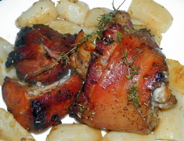 Jarret de Porc demi-sel au Miel de Châtaignier et navets :: RECETTES DE