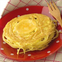 Gratin de spaghettis, bûche de chèvre